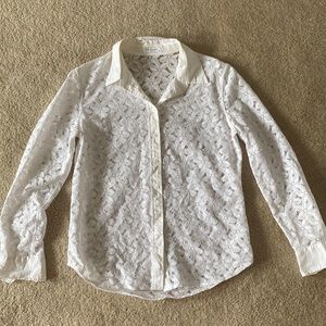 Equipment lace button down top